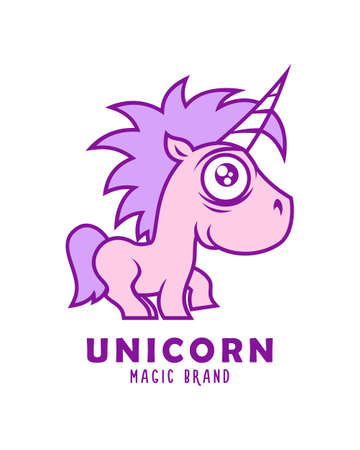 Unicorn cartoon magic character. Cute purple baby unicorn vector illustration.のイラスト素材