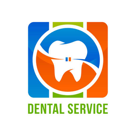 Dental service vector icon with stylized tooth symbol for dentistry companyのイラスト素材