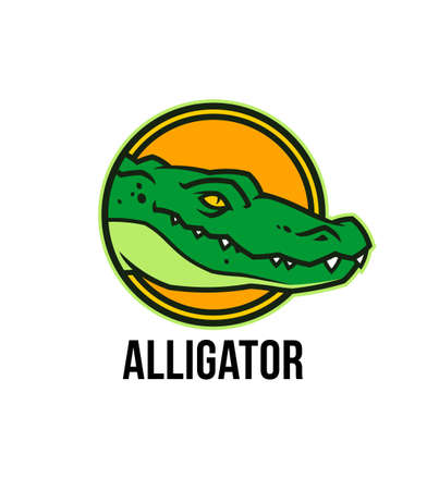 Alligator head in circle. Toothy crocodile character mascot.のイラスト素材