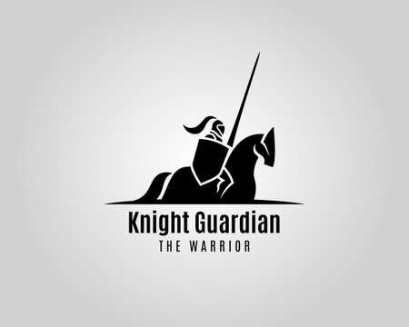 Knight guardian vector silhouette. Medieval Warrior with shield and spear on a horse.のイラスト素材