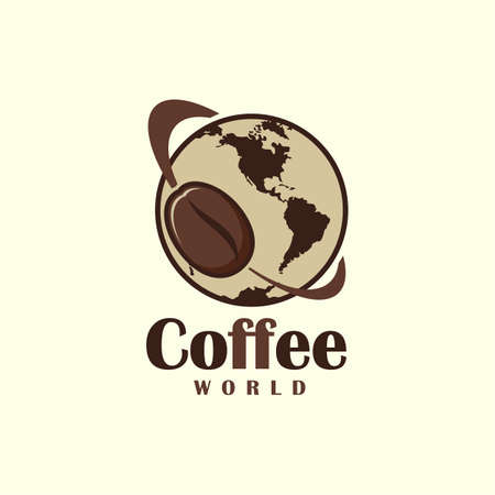 Coffee bean symbol flying around the Earth - stylized coffee theme iconのイラスト素材