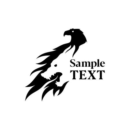 Eagle and wolf silhouette combined in negative space style - vector iconのイラスト素材