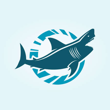 Shark silhouette character in circle. Toothy shark iconのイラスト素材