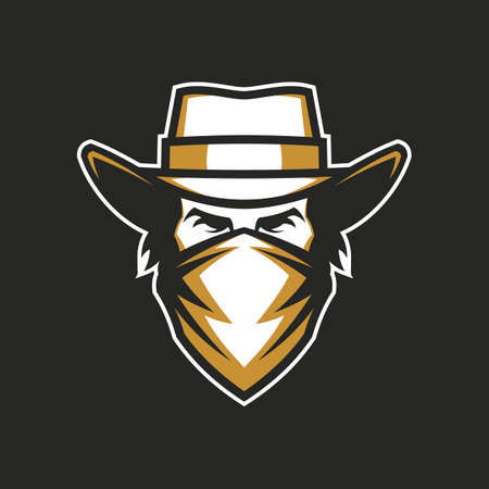 Cowboy head in hat and bandana - vector icon for a dark backgroundのイラスト素材