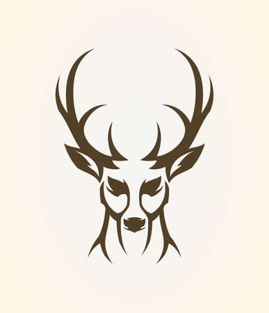Deer head outline silhouette. Stylized elk - front view vector icon.のイラスト素材