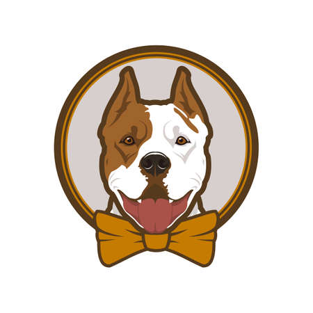 Pitbull boxer head dog mascot in bow-tieのイラスト素材