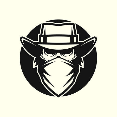 Dead man in mask and cowboy hat in circleのイラスト素材
