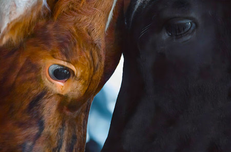 Close-up of a cow's head and eye in a farm