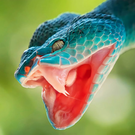 Close up of the head of a pit viper (Trimeresurus)の写真素材