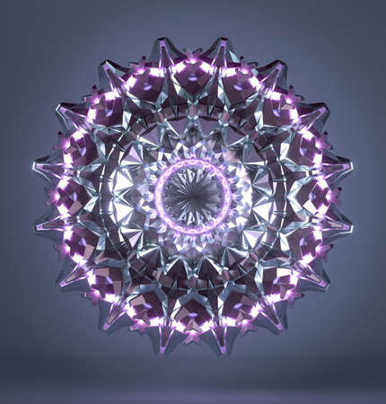 3D render of abstract geometric metallic mandala or fractal with glowing lights surreal...