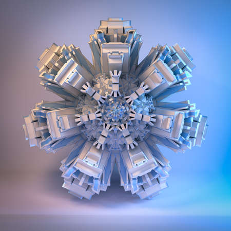 3D render of abstract geometric metallic mandala or fractal with glowing lights surreal...