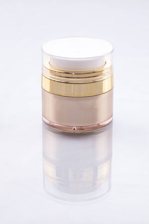 Empty glass jar isolated on a white backgroundの写真素材