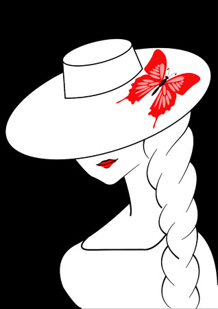 girl in hat with butterflyのイラスト素材