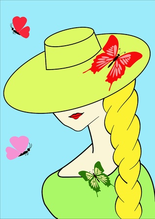 girl in hat with butterflyのイラスト素材