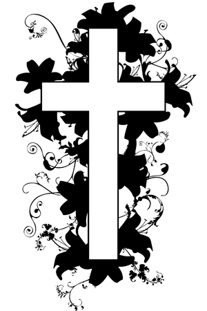 christian cross and plant   on white backgroundのイラスト素材