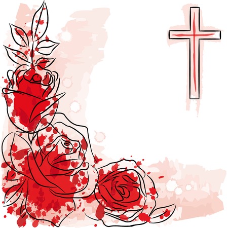 rose and christian cross on white backgroundのイラスト素材