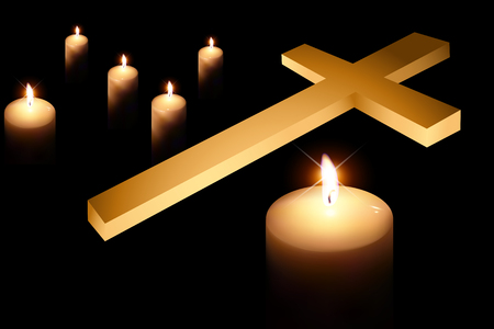 cross of burning candle on black backgroundのイラスト素材
