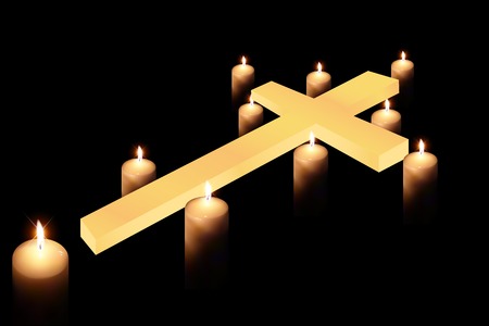 cross of burning candle on black backgroundのイラスト素材