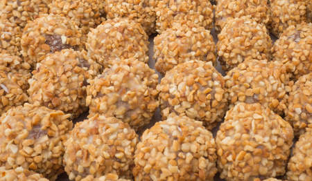 Chocolate ball coated with almondの写真素材