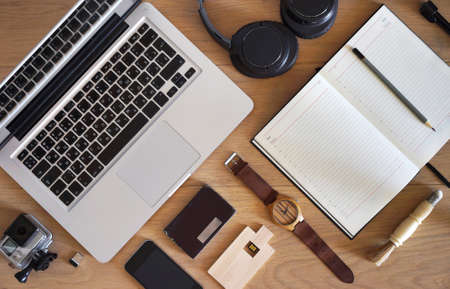 Workplace concept. Businessman, photographer, video geographer .のeditorial素材
