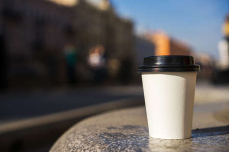 paper cup in the streetの写真素材