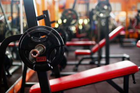 Barbell ready for workout, indoors, selective focusの写真素材