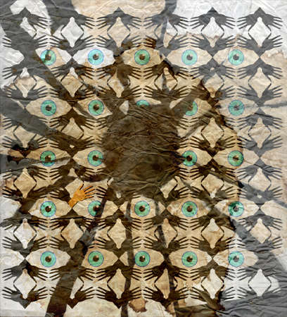 old  paper  with  ornamental  pattern  of  hands  and  eyes