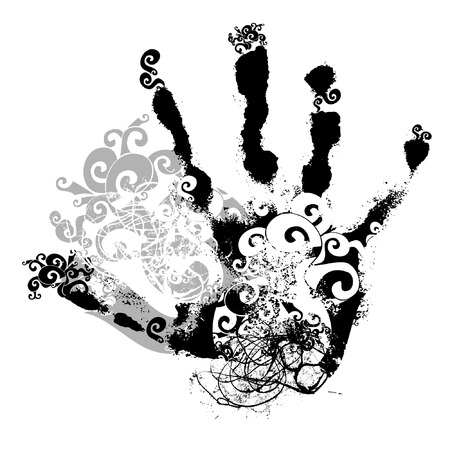 scroll handprint, vector, floral styleのイラスト素材