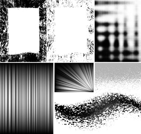 set of grunge frames, mesh strokes, halftone effectsのイラスト素材
