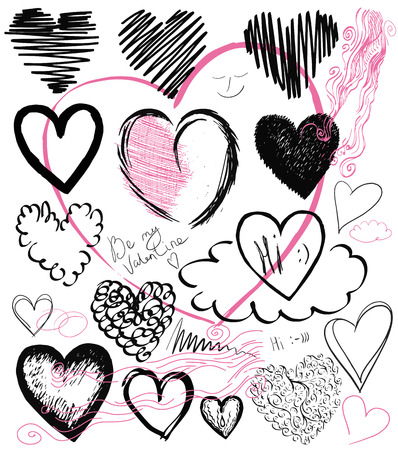 set of hand drawn hearts,  vectorのイラスト素材