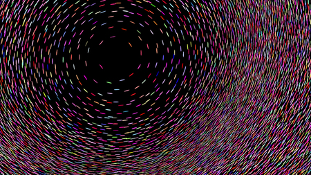 Wide format abstract background, optical illusion of gradient effect. Stipple effect. Rhythmic noise particles. Grain texture. Black background. Full HD wallpaper with colorful strokesのイラスト素材