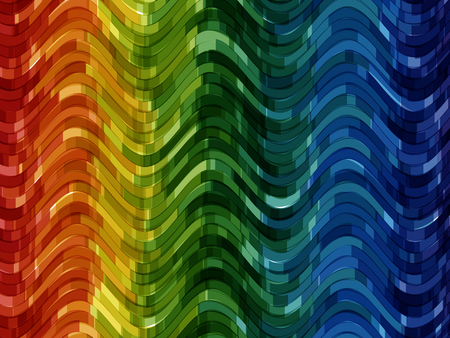 Abstract striped background. Rectangles tiles with wavy distortion. Mosaic abstract composition. Rhythmic colorful rectangle tiles. EPS10 with transparency. Decorative shapes. Spectrum backgroundのイラスト素材