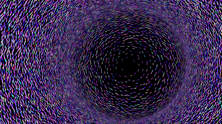 Wide format abstract background, optical illusion of gradient effect. Stipple effect. Rhythmic noise particles. Grain texture. Black background. Full HD wallpaper with colorful strokesのイラスト素材