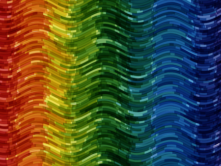 Abstract striped background. Rectangles tiles with wavy distortion. Mosaic abstract composition. Rhythmic colorful rectangle tiles. EPS10 with transparency. Decorative shapes. Spectrum backgroundのイラスト素材