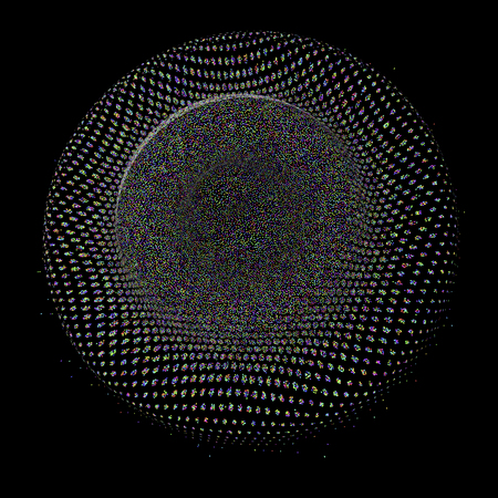 abstract background, optical illusion of gradient effect. Stipple effect. Rhythmic noise particles. Grain texture. Black background. Round on the water, vector stylizedのイラスト素材