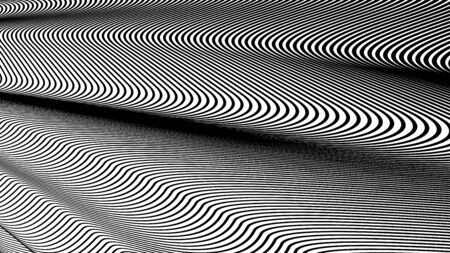 Vector 3d striped waves. Abstract composition, curve lines. Amazing three dimensional background for presentation, wallpaper, interior wall decor. Opical illusion. Vector without gradientのイラスト素材