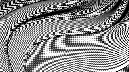 Vector 3d striped waves. Abstract composition, curve lines. Amazing three dimensional background for presentation, wallpaper, interior wall decor. Opical illusion. Vector without gradientのイラスト素材