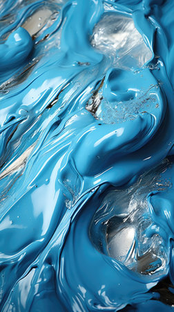 Abstract dynamic paint flow in shades of blue. Glossy blue and silver abstract background and wallpaper. Can be used for many themes. Movement composition for yours header, cover, poster.の素材