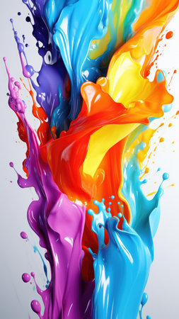 Trendy colorful multicolor splash. Abstract 3d style, inspired by acrylic fluid art and waves energy. Luxury abstraction screen and wallpaper. Composition for yours design, cover, presentationの素材