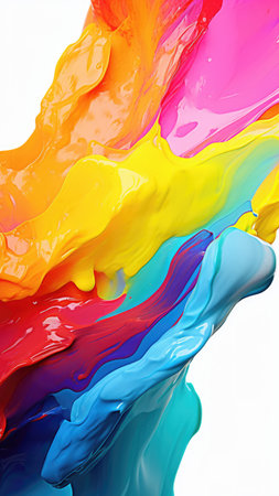 Trendy colorful multicolor splash. Abstract 3d style, inspired by acrylic fluid art and waves energy. Luxury abstraction screen and wallpaper. Composition for yours design, header, presentationの素材