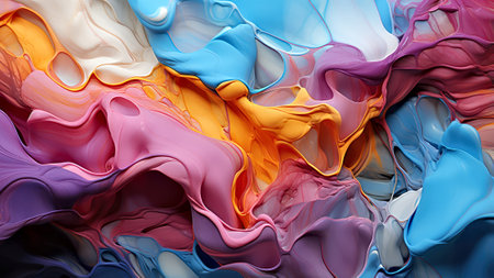 Colorful abstract liquid paintings. Three-dimensional effect. Background for landing, template or presentation. Inspiration of 3d art and paintings. Contemporary trendy cover, header, poster, designの素材