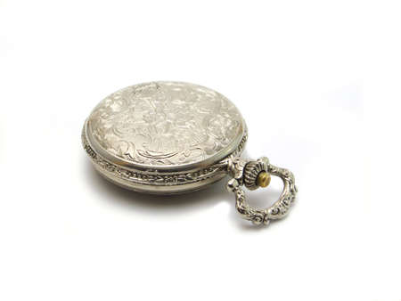 Old clocks. At the lid volumetric risunok.On dimensional shell ornaments. Isolated on a white background.の写真素材