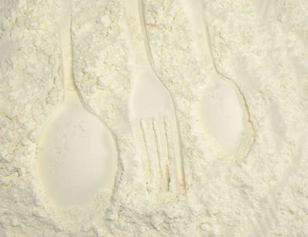 The printouts of various subjects in flour. This may be the result of the game with a child in the preparation of pastries.の写真素材