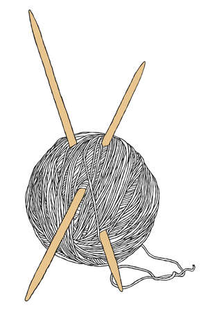 A ball of thread with two wooden needlesのイラスト素材