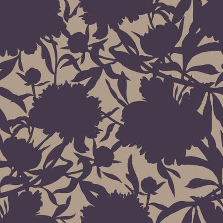 Vector floral seamless pattern. Silhouettes made of peony flowers and petals. Flat botanical backdrop for wallpaper, textiles, fabric, clothes, jacket, souvenirs, wrapper, surface or scrapbook.のイラスト素材