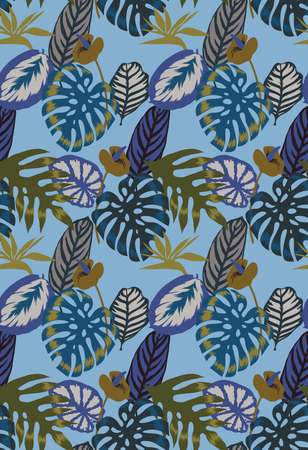 Floral seamless pattern made of Monstera leaves,Flamingo flower and exotic foliage. Bright botanical pattern with Palm leaves. Backdrop for wallpaper, fabric, textile, texture, wrapper or surface.の写真素材