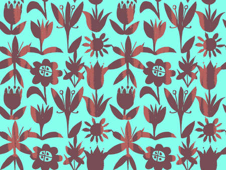 Floral seamless pattern with abstract colorful plants and flowers. Hand drawn watercolor botanical elements in folk style. Decorative backdrop for fashion prints, fabric, textile, wrapper or surface.の写真素材