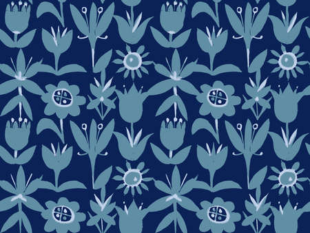 Floral seamless pattern with abstract colorful plants and flowers. Hand drawn watercolor botanical elements in folk style. Decorative backdrop for fashion prints, fabric, textile, wrapper or surface.の写真素材