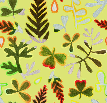Seamless watercolor pattern made of wild flowers, meadow plants, leaves and herbs. Bright hand drawn floral elements for wrapper, wallpaper, postcard, greeting card, wedding invitations,romantic eventの写真素材