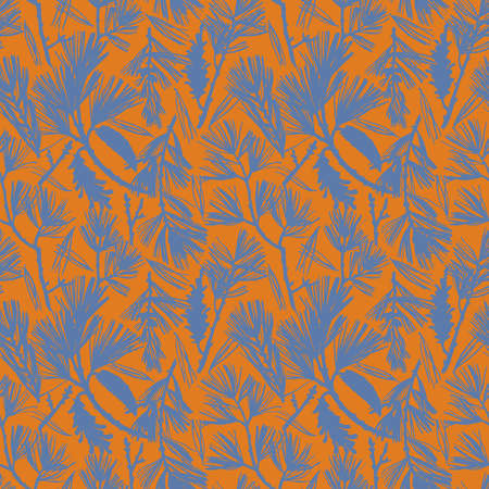 Floral seamless pattern with spruce branches and pine cones. Botanical illustration drawn with color...